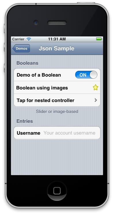 The UI created by the given markup