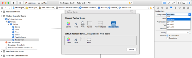 Selecting an image for a toolbar item Selecting an image for a toolbar item
