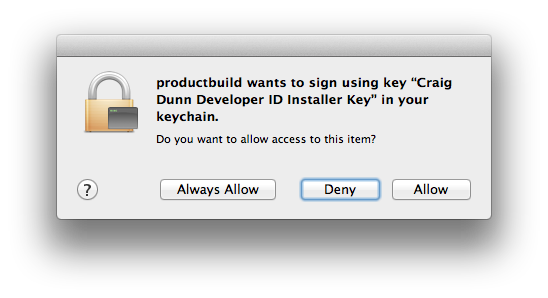 Screenshot shows Allow access dialog box for product build.