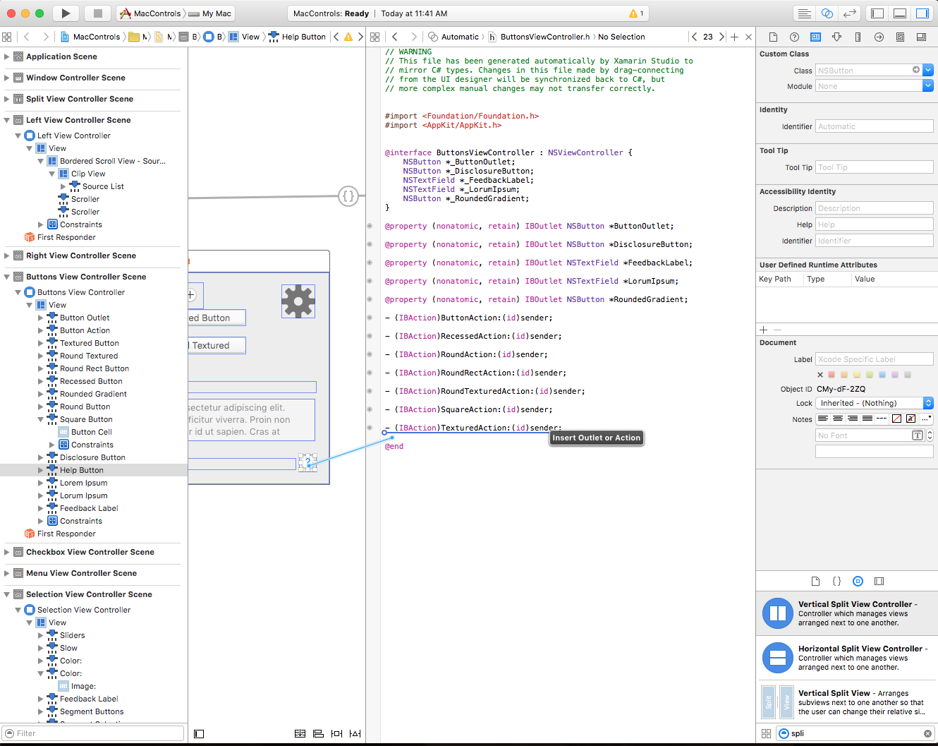 Dragging to create an Outlet or Action