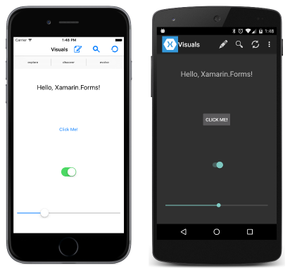 Xamarin.Forms Controls on Each Platform Triple screenshot of platform visuals sharing