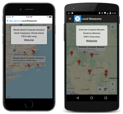Distance to a Location Triple screenshot of Local Museums Page