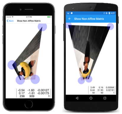 Triple screenshot of the Show Non-Affine Matrix page