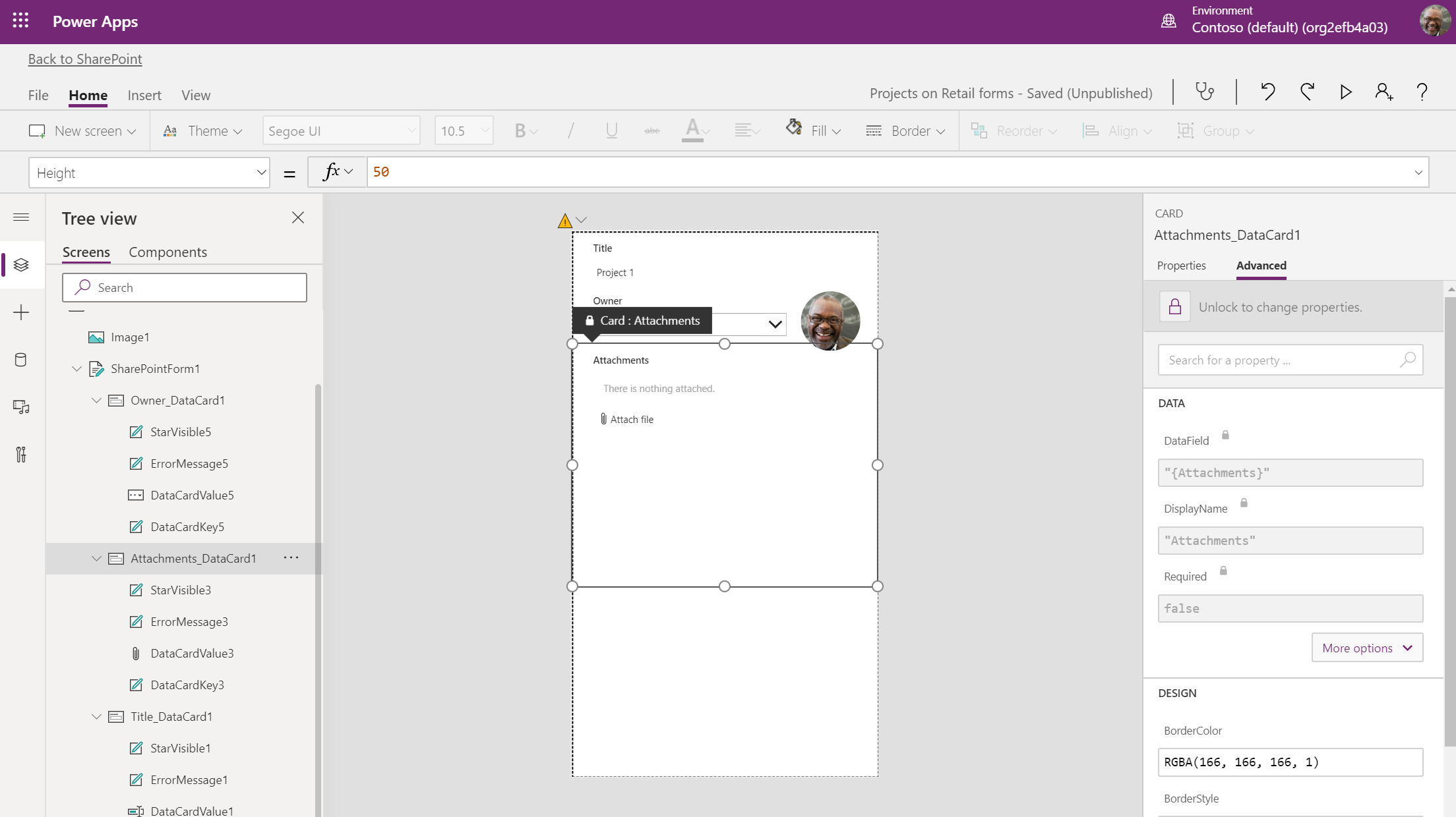 Unlock attachments data card