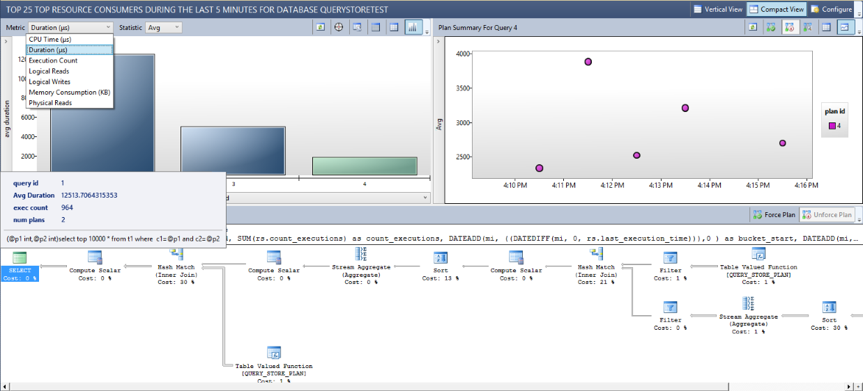 query-store-usage-2 Screenshot of the Query Store showing that you can identify and tune top resource consuming queries.