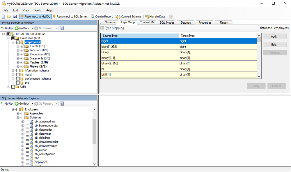 Screenshot that shows Type Mapping feature.