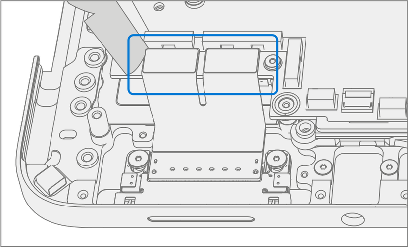 Diagram showing how to disconnect the Surflink FPCs from the PCBA using a plastic tool