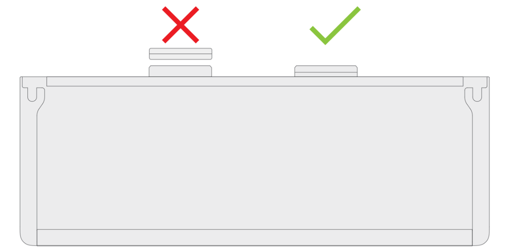 Diagram of acceptable versus unacceptable kickstand foam tab conditions after removal