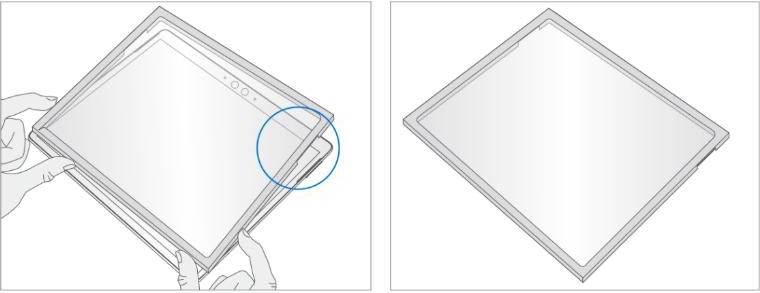 Screenshot that shows bonding frame and weights positioned on the device for adhesive activation.