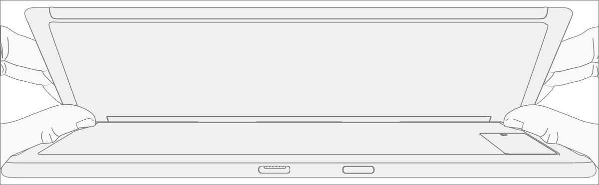 Diagram of hands rotating the kickstand back-up from 45 degrees to approximately 90 degrees.