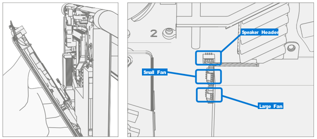 Screenshot that shows aligning the cosmetic plate tabs with openings on the fan cover during installation.