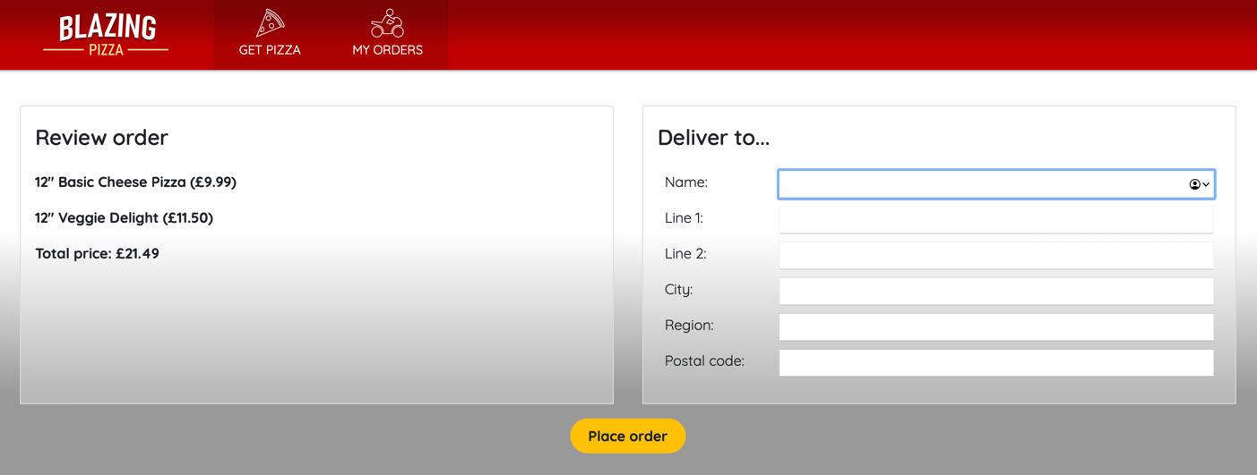 Screenshot of the Name field getting focus on page render.