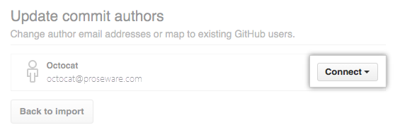 Screenshot of the connect commit author process.