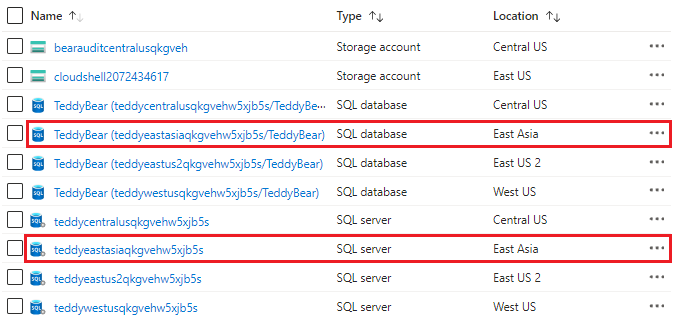 Screenshot of the Azure portal, showing the deployment of a logical server and database in an additional region.