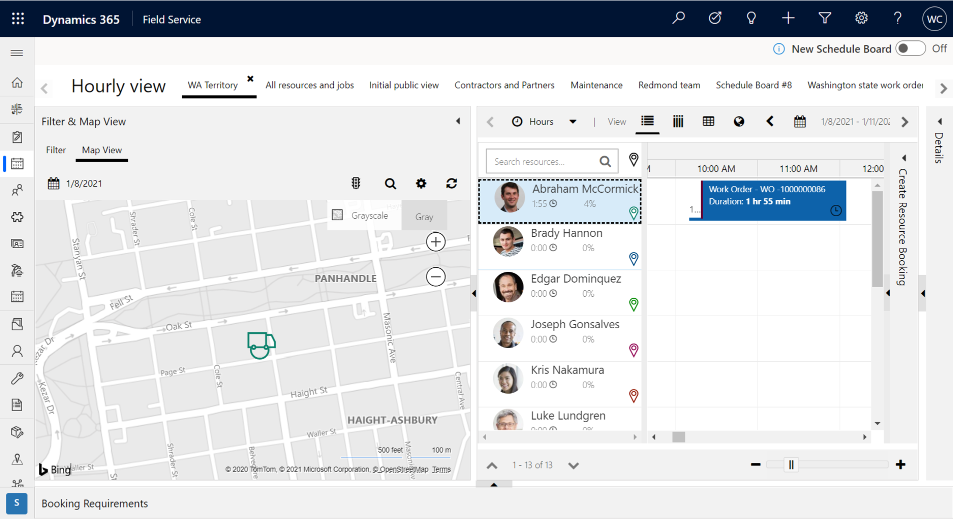 Screenshot of Dynamics 365 Field Service Hourly view again.