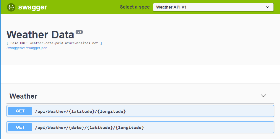 Screenshot of the app Swagger view.