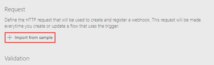 Screenshot of an arrow pointing to the Import from sample button.