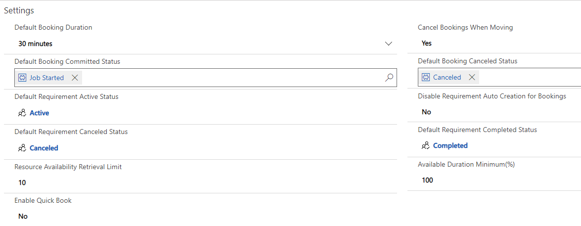 Screenshot of the Booking Setup Metadata Settings section.