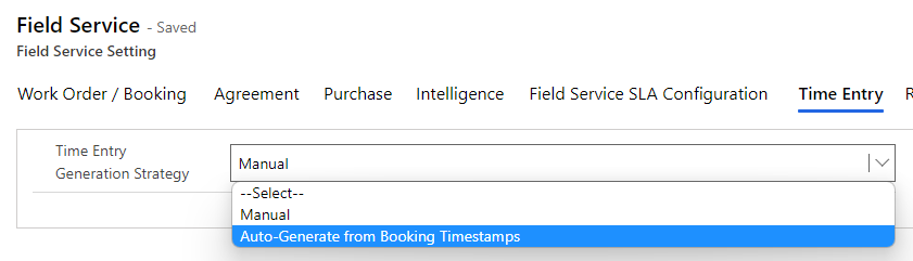 Screenshot of the Time Entry Generation Strategy setting.