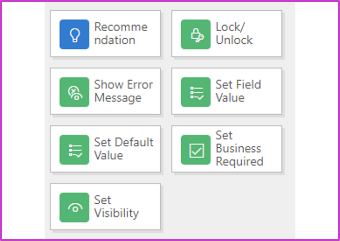 Screenshot of business rule actions.