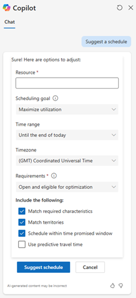 Screenshot of the Schedule Operations Agent.
