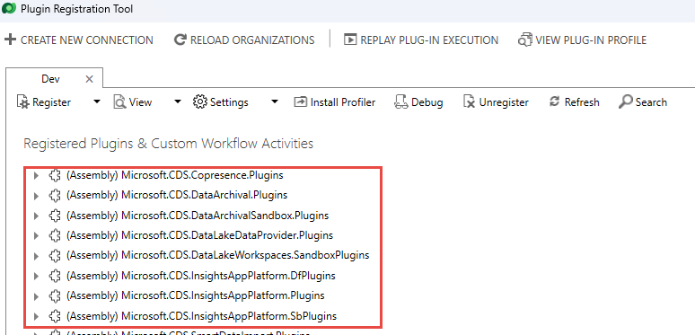 Screenshot showing list of plugins in the tool.