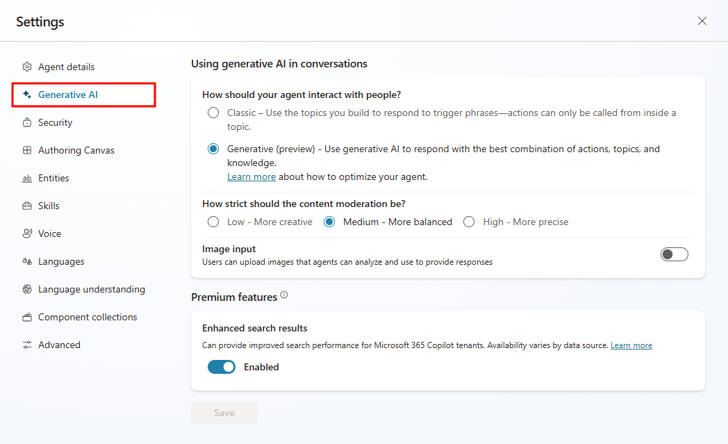 Screenshot of Generative AI window.