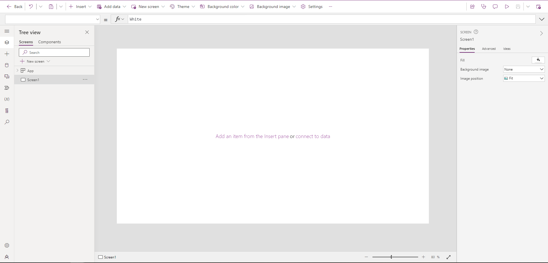 Screenshot of the canvas app editor.