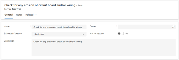 Screenshot of the Service type task.
