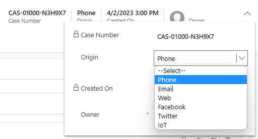 Screenshot of the case details with Origin expanded to show options.