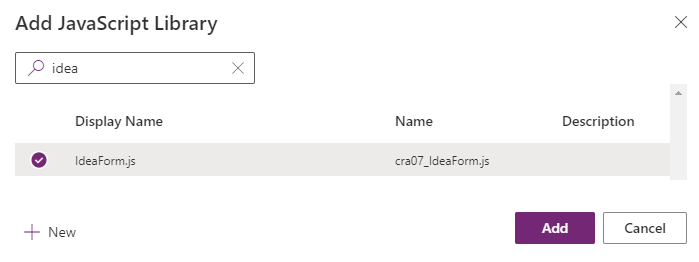 Screenshot of add javascript library button.