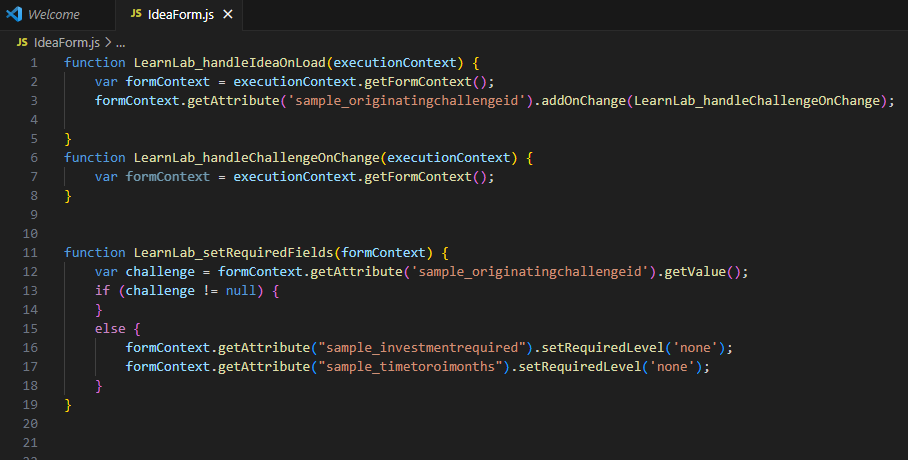 Screenshot of the ideaform with added script.