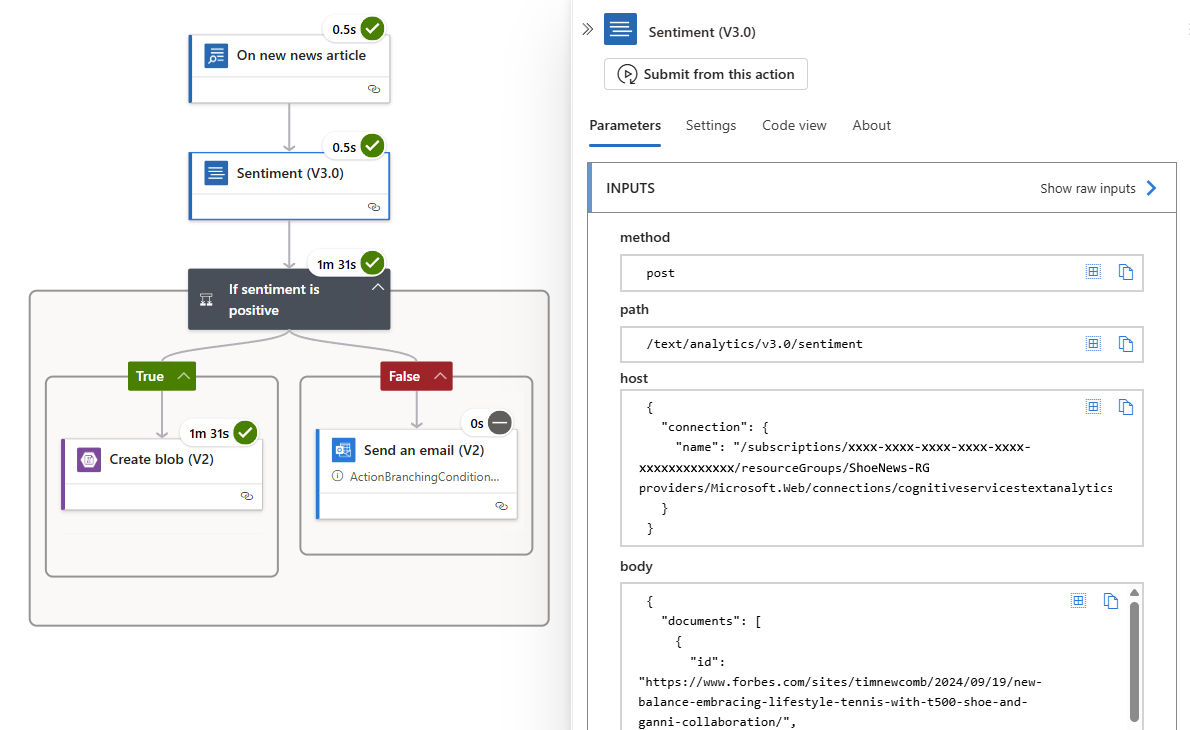 Screenshot shows run details page with workflow where condition evaluates to true.