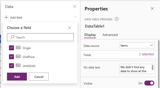 Screenshot of the available columns view in your app.