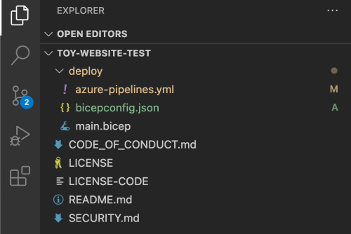 Screenshot of Visual Studio Code Explorer. The new file is shown in the deploy folder.