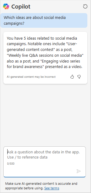 Screenshot of Copilot in the canvas application.