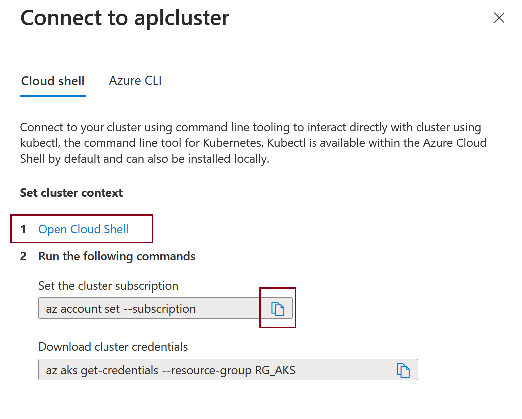 Screenshot for how to connect to the cluster using Cloud Shell.