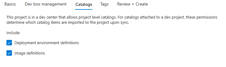 Screenshot of project creation catalog tab.