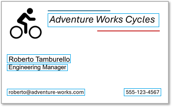 Photograph of a business card with text highlighted.