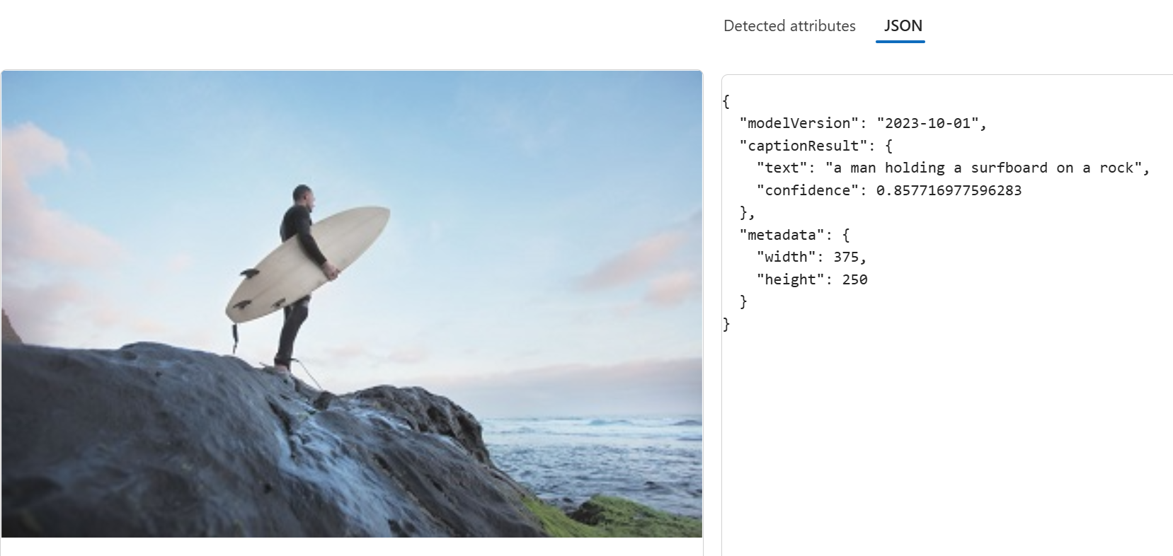 Screenshot of image captioning example from Microsoft Foundry.