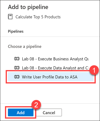 Add to pipeline The pipeline is selected.
