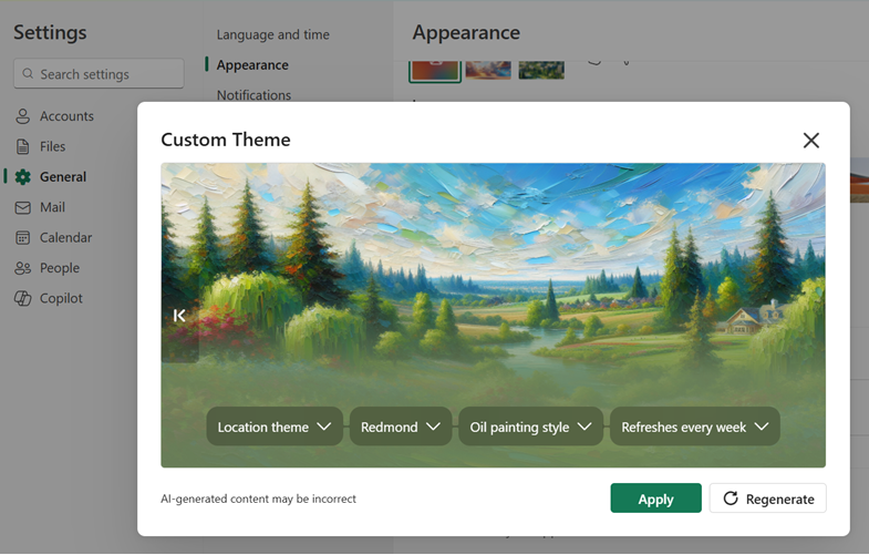 Screenshot of the Custom Theme output in Outlook.