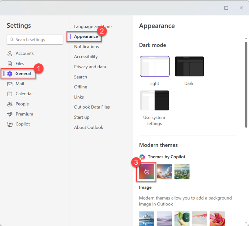 Screenshot of the Themes by Copilot section.
