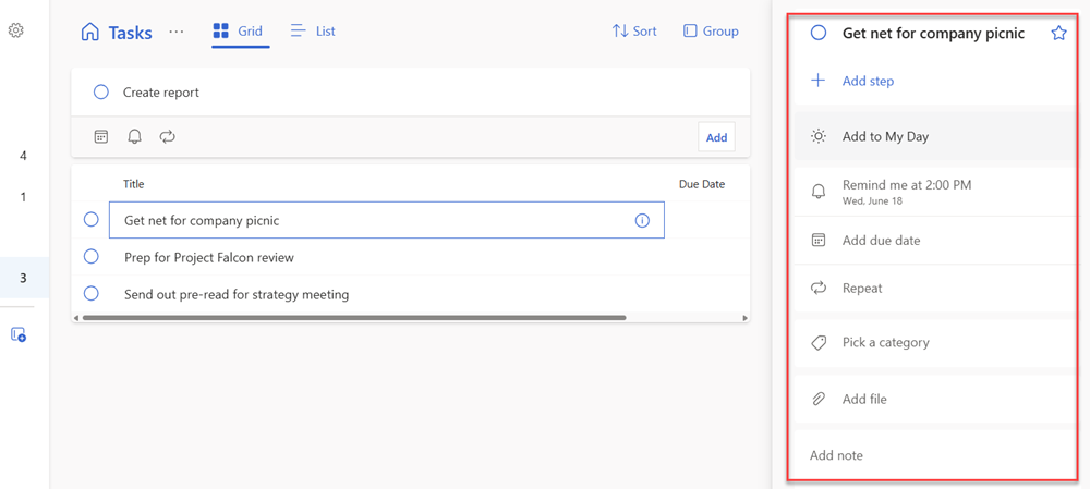 Screenshot of the task detail pane.