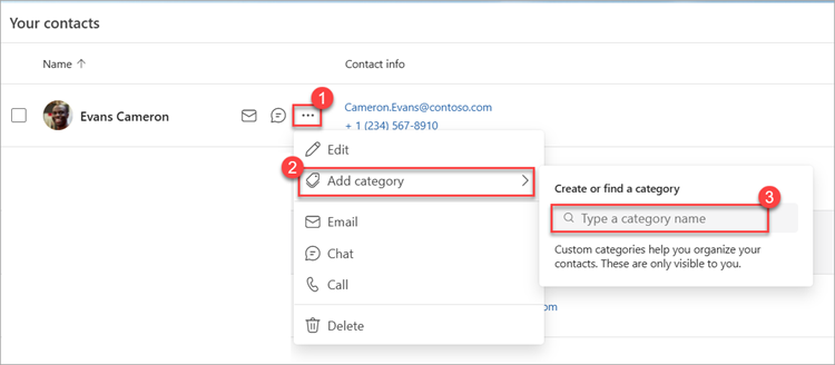 Screenshot of the Add category menu.