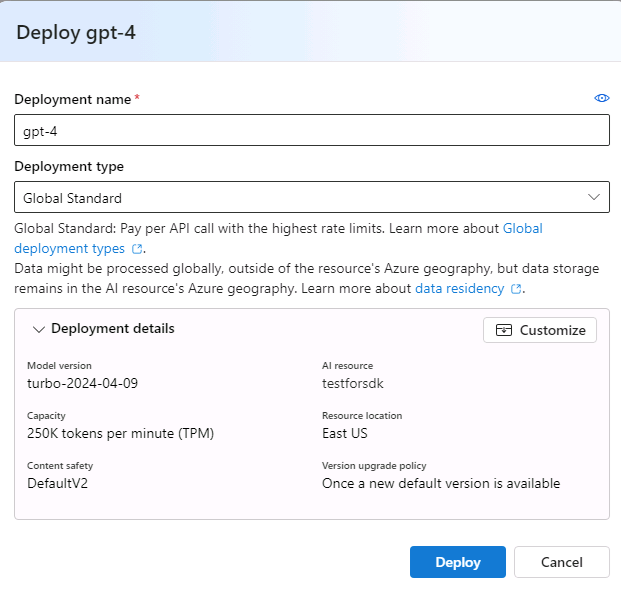 Screenshot showing the deployment type.