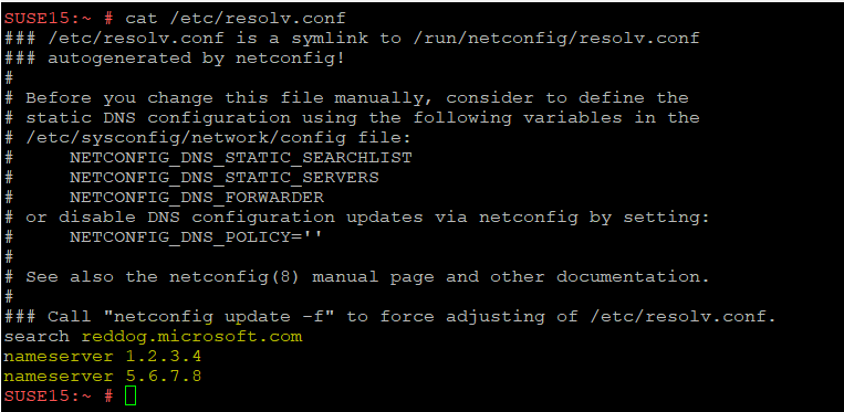 Screenshot of Resolv.conf after you restart wicked service.