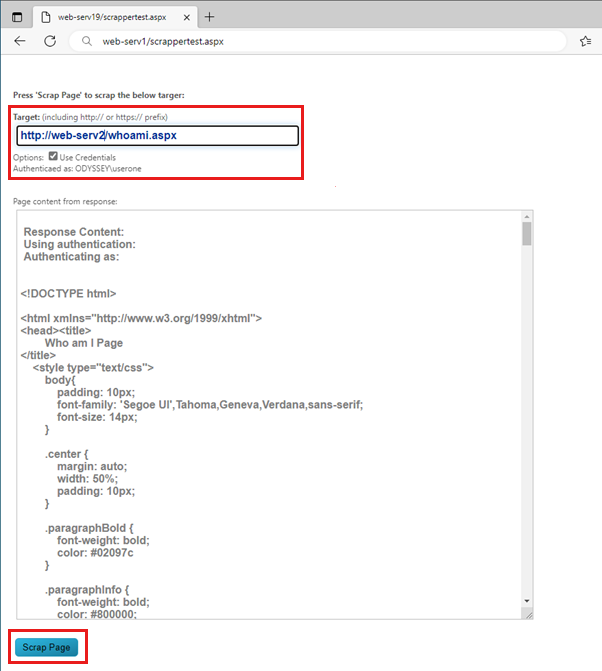 Screenshot shows the ScrapperTest page.