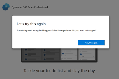 The error message that states something went wrong building your Sales Pro experience.