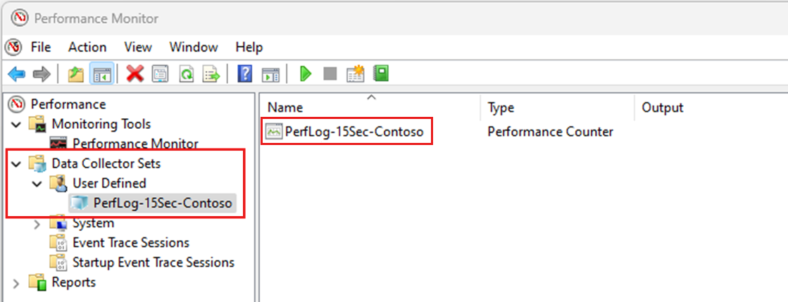 Screenshot of Performance Monitor and Data Collector Sets.
